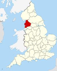 موقعیت لنکشیر (دربرگیرنده شهر برنلی) در کشور انگلستان