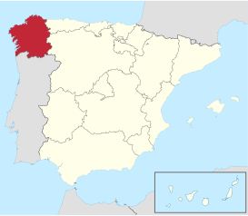 موقعیت استان گالیسیا با مرکزیت شهر ویگو در کشور اسپانیا