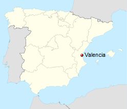 موقعیت شهر والنسیا در کشور اسپانیا