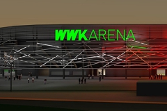 نمای جدید بدنه استادیوم wwk آرنا آگزبورگ در شب